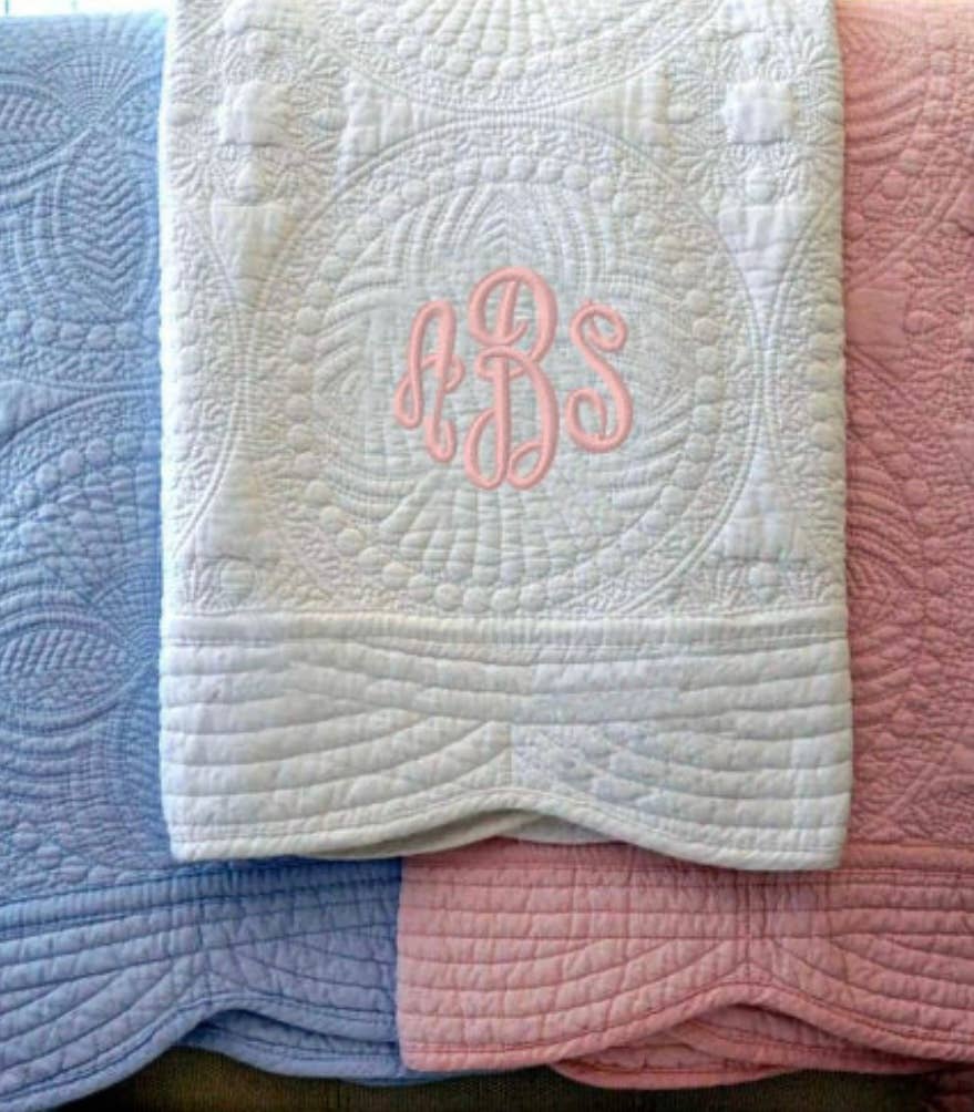 Monogrammed Baby Quilt in Pink