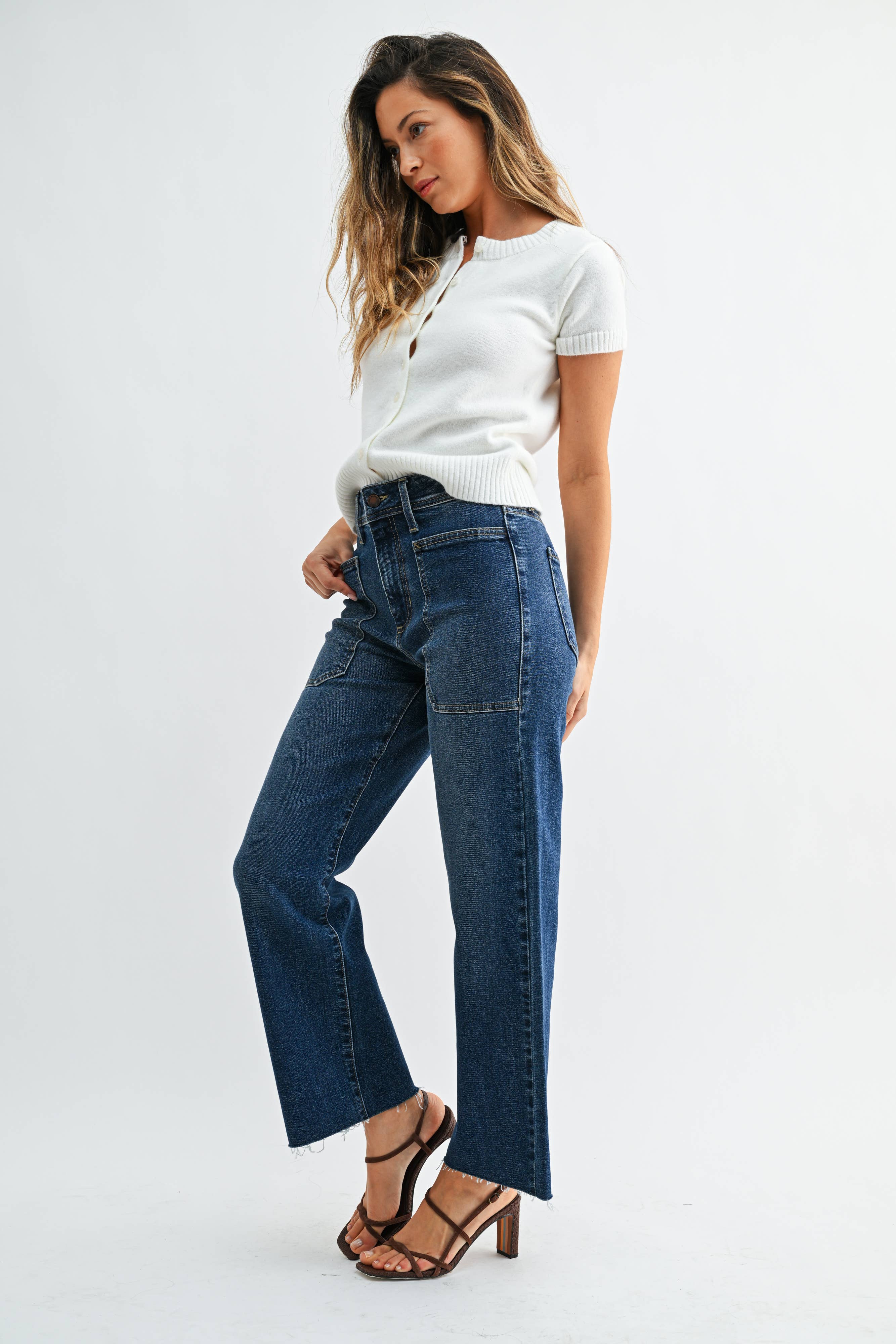 High Rise Utility Wide Leg - DARK DENIM