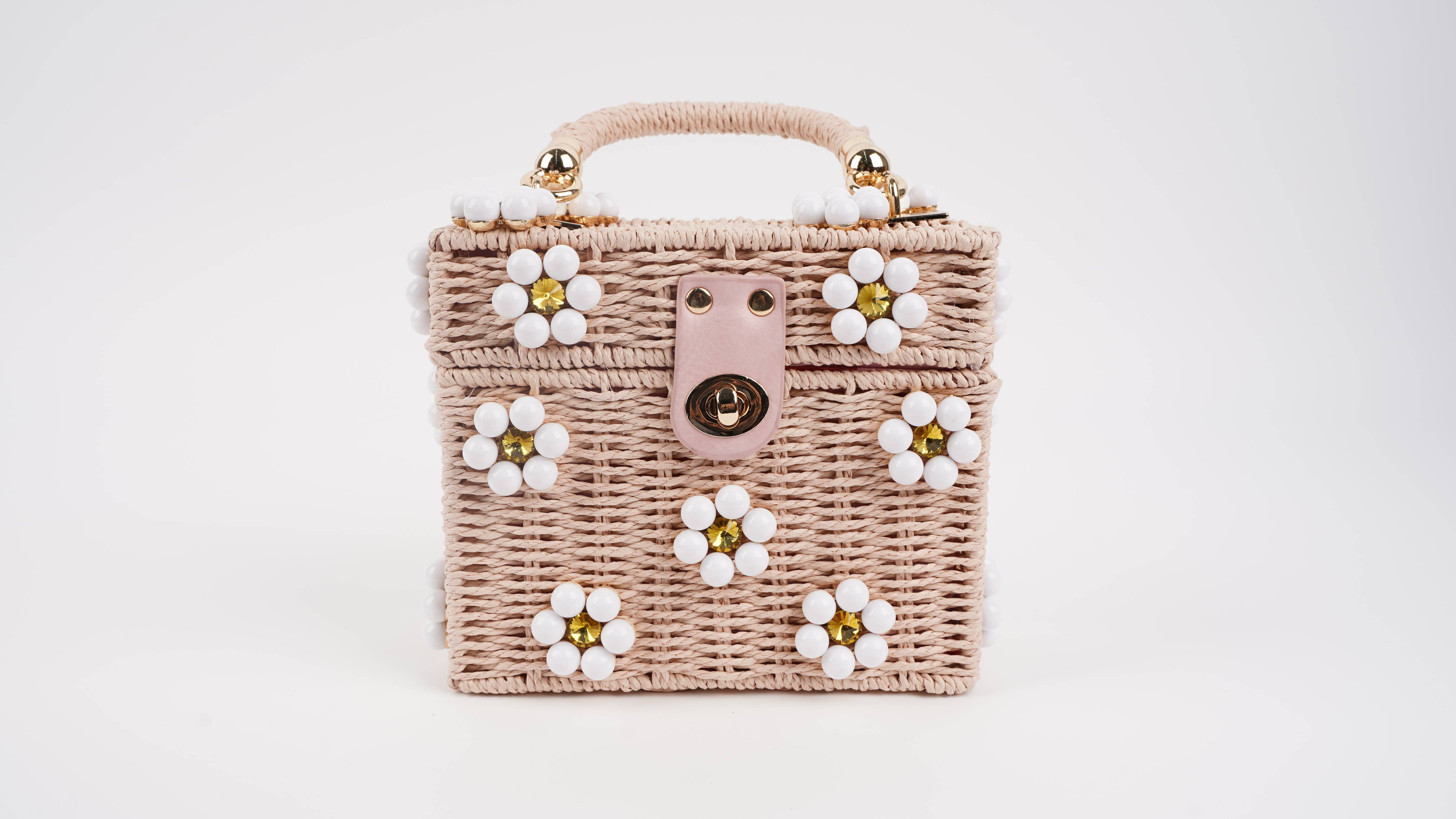 Wicker Bucket Daisy Flower Purse