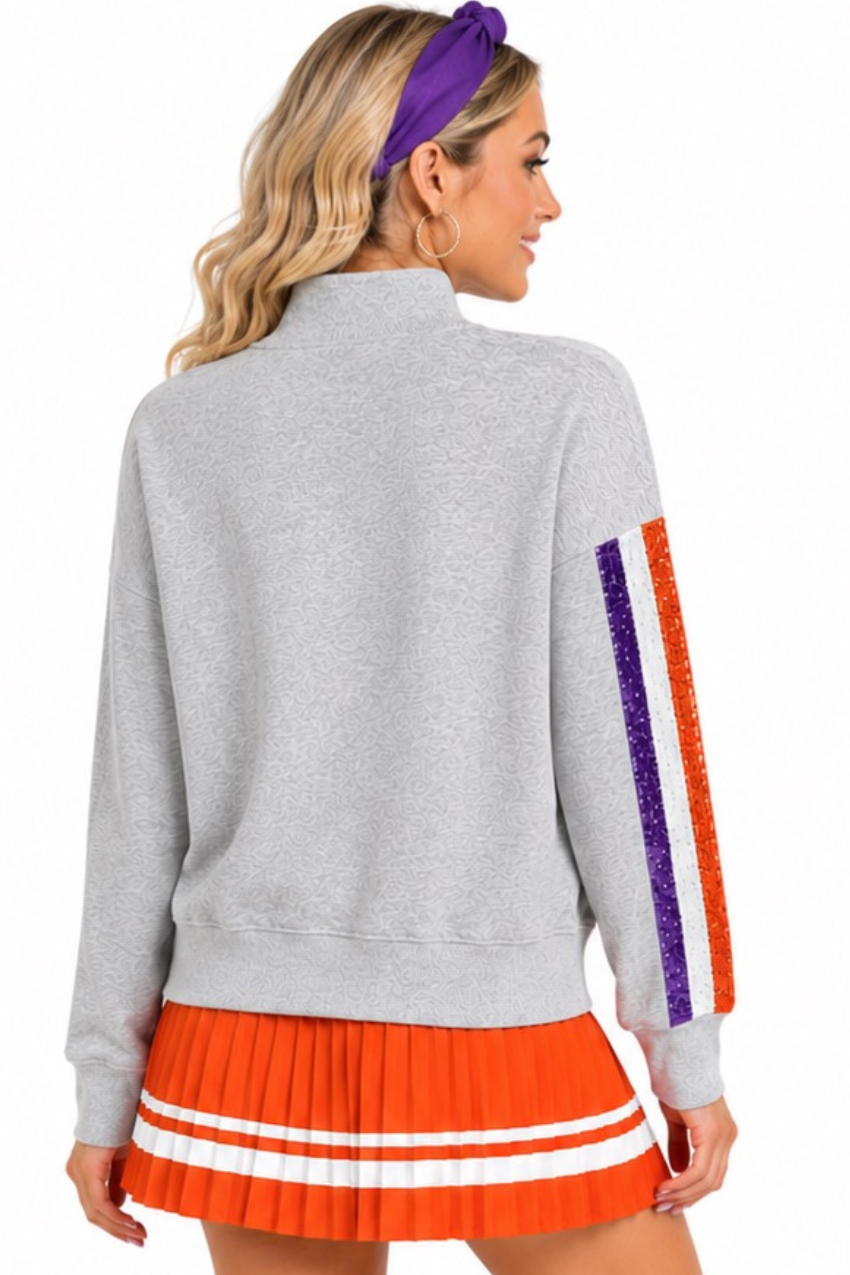 Clemson Mock Neck Sequin Stripe Sweatshirt