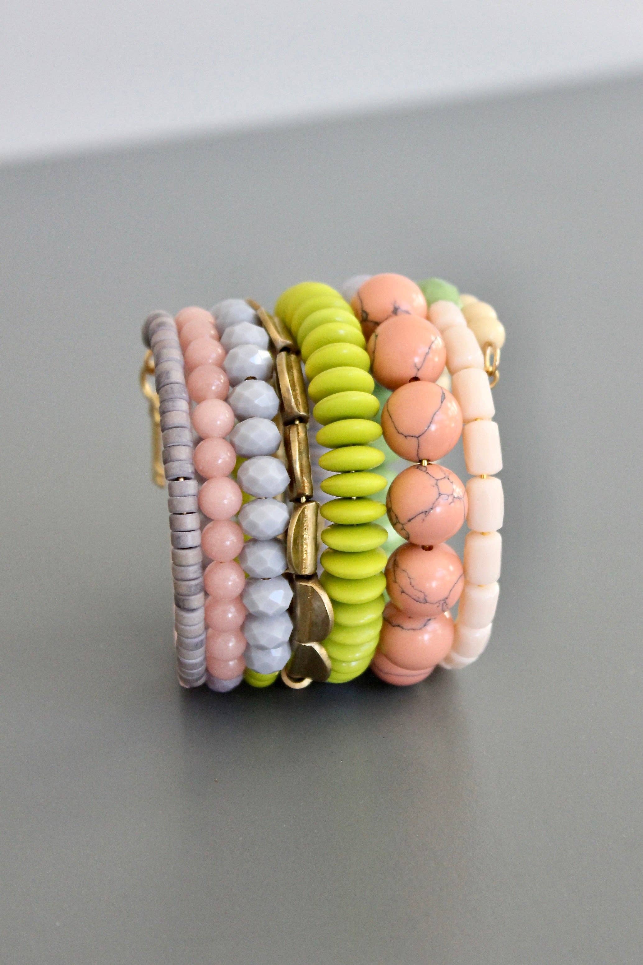 Wrap Bracelet in Coral and Chartreuse