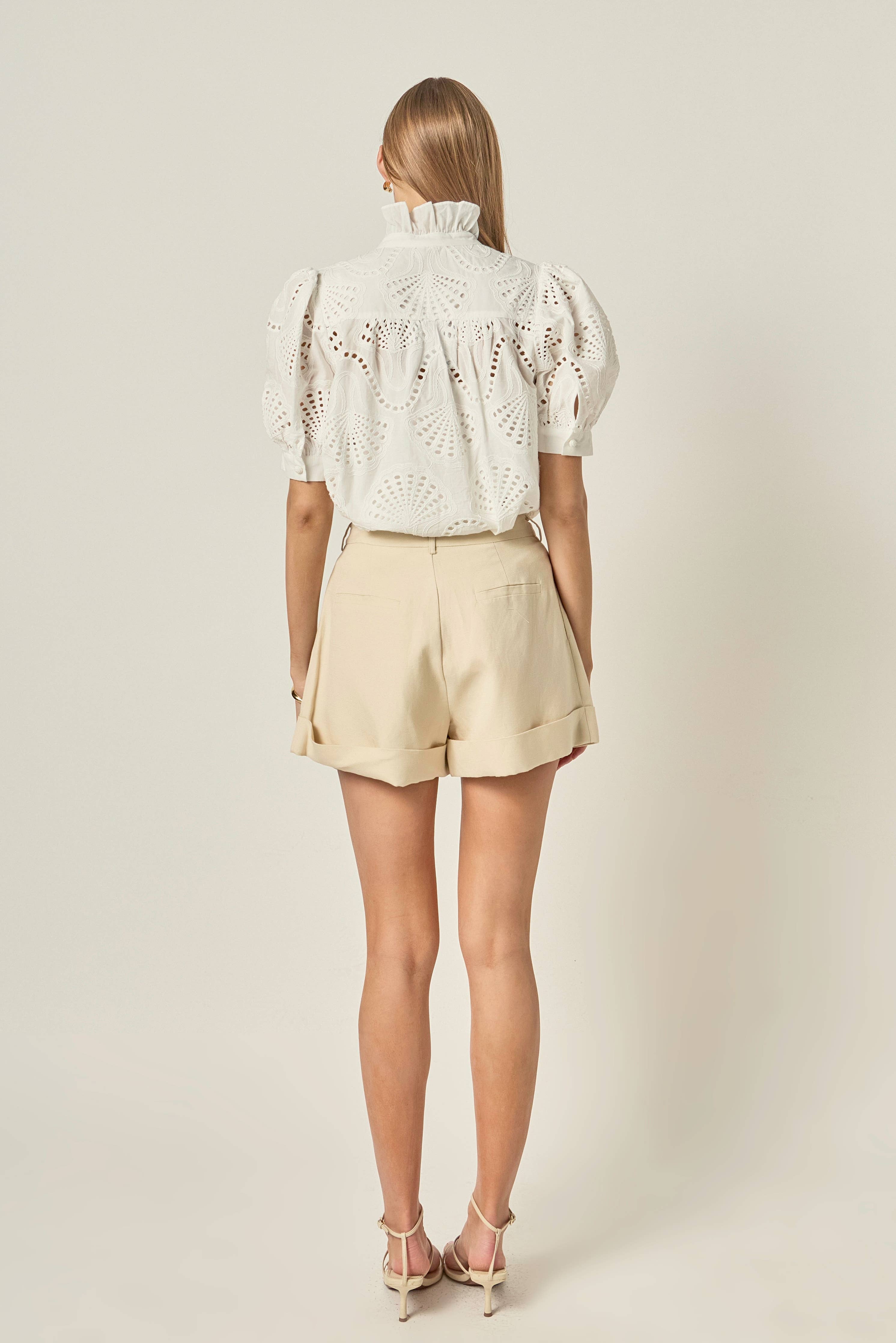 Embroidered Ruffle Short Sleeve Shirt
