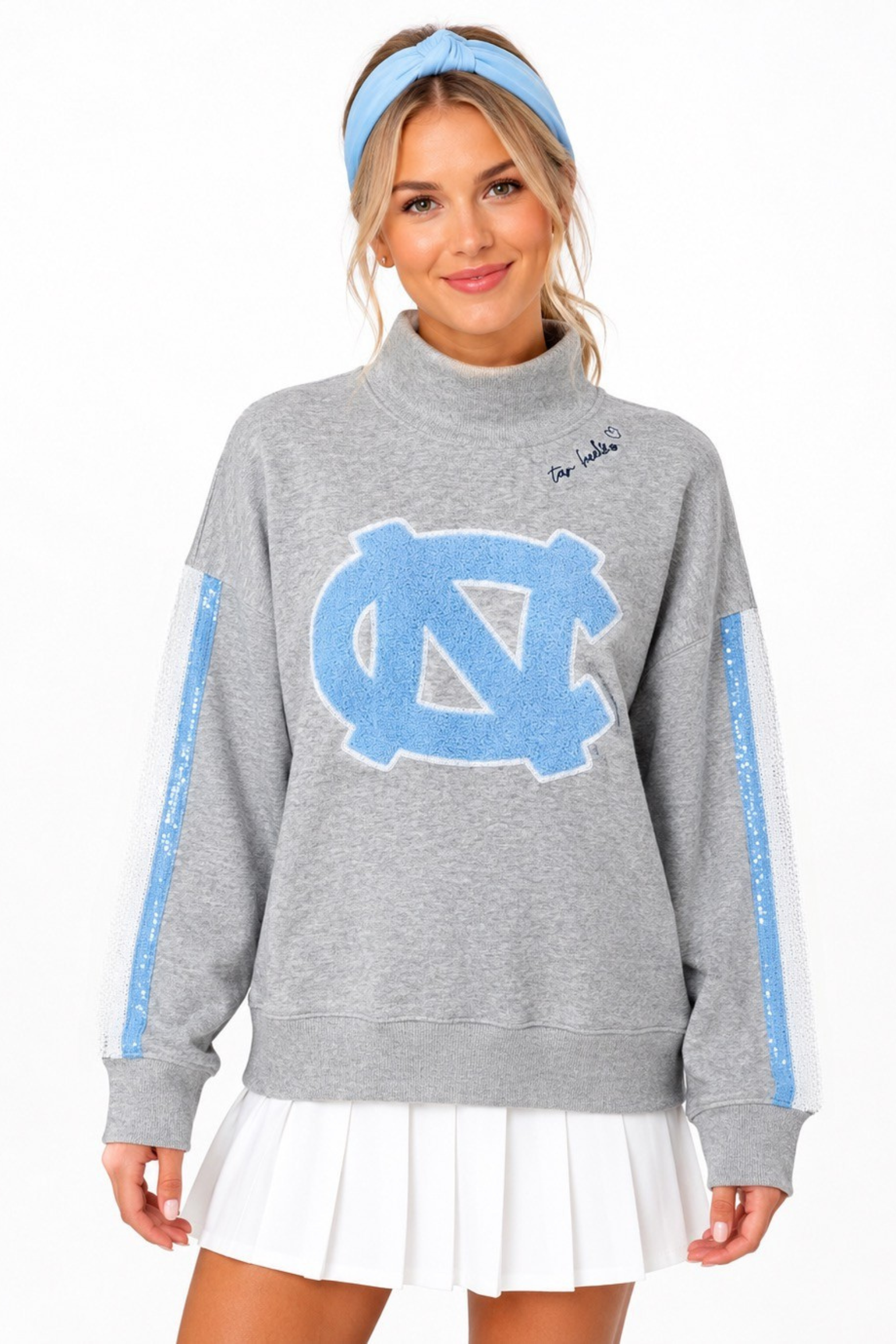 North Carolina Mock Neck Sequin Stripe Sweatshirt