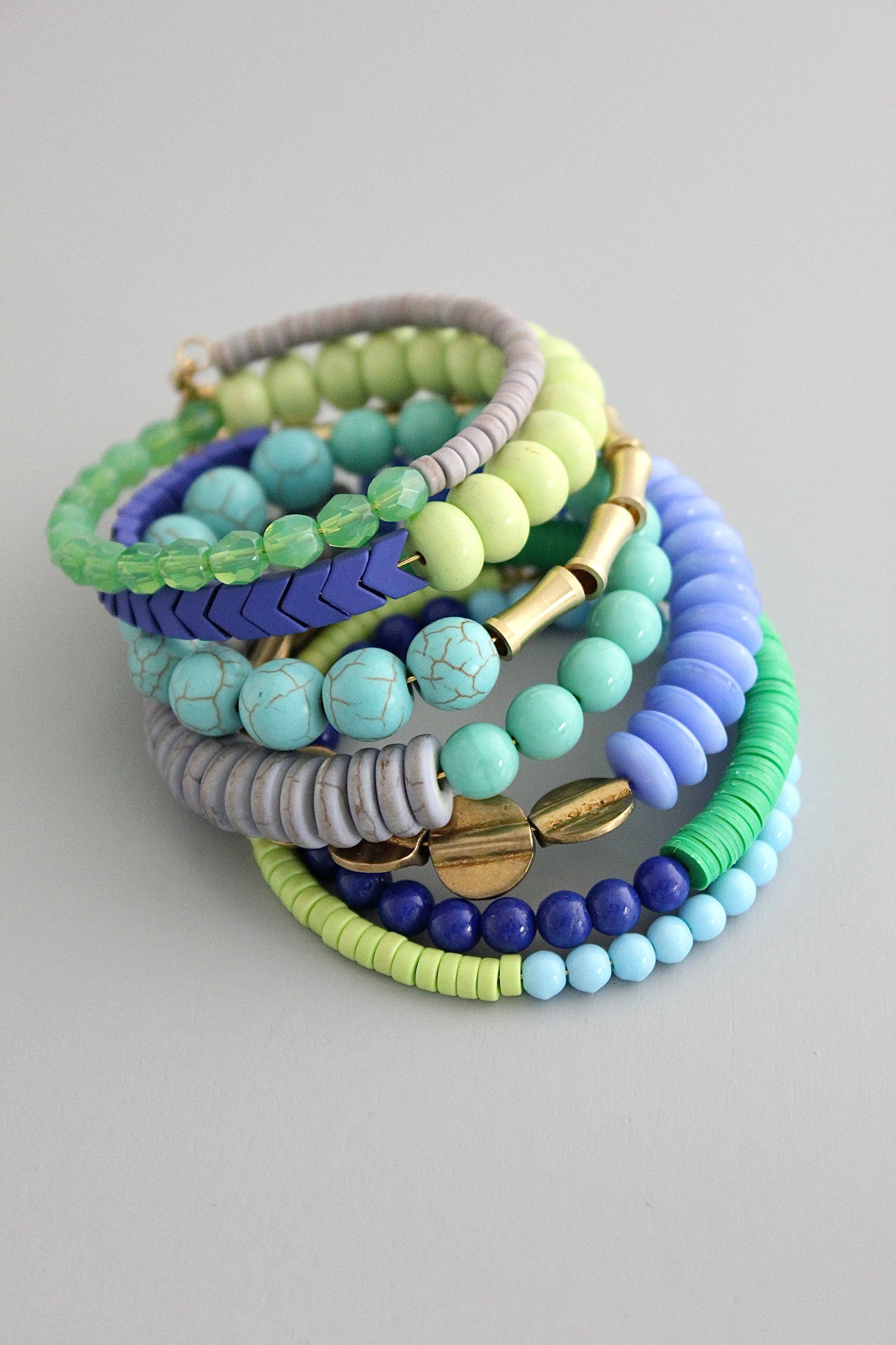 Wrap Bracelet in Blue, Green & Grey