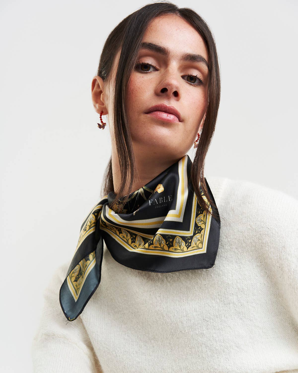 Black Nouveau Floral Small Square Scarf
