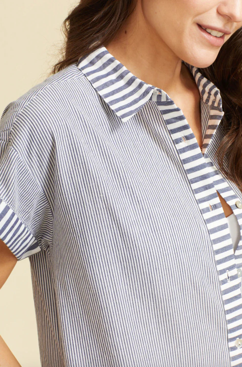 Riga Short Sleeve Midi Dress in Navy Stripe