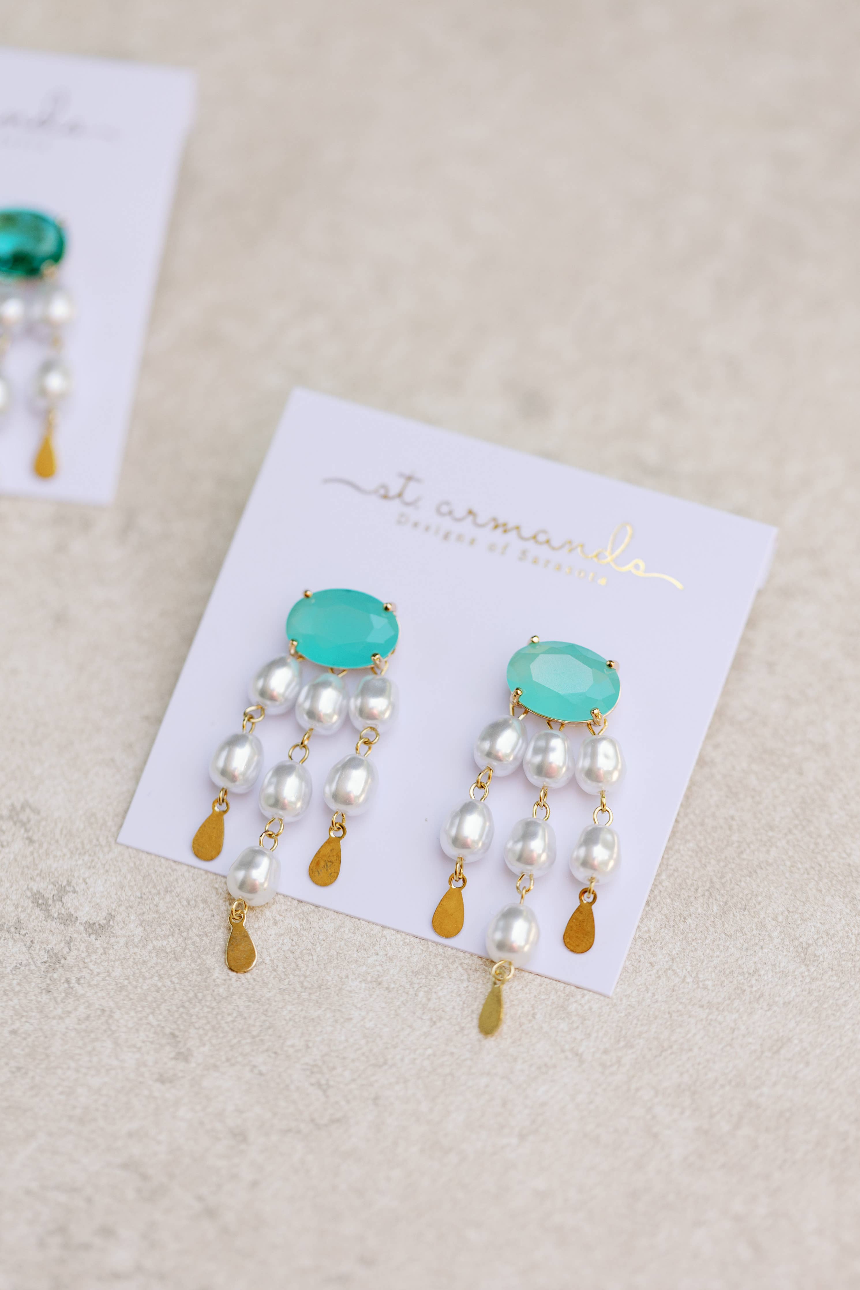 Seaglass and Pearl Tassel Statement Earrings