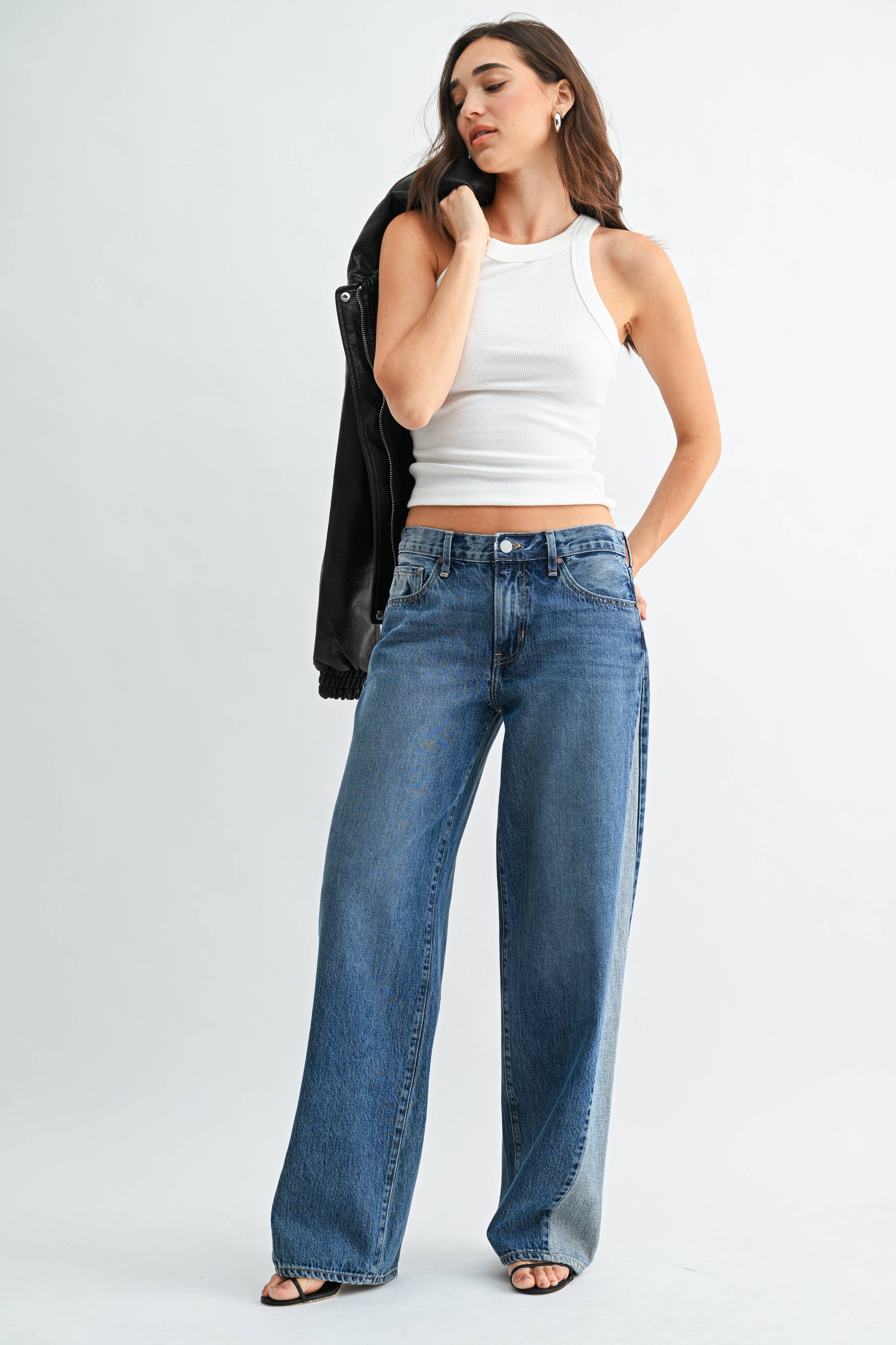 Contrast Angle Seam Wide Leg - MEDIUM DENIM - BP540N