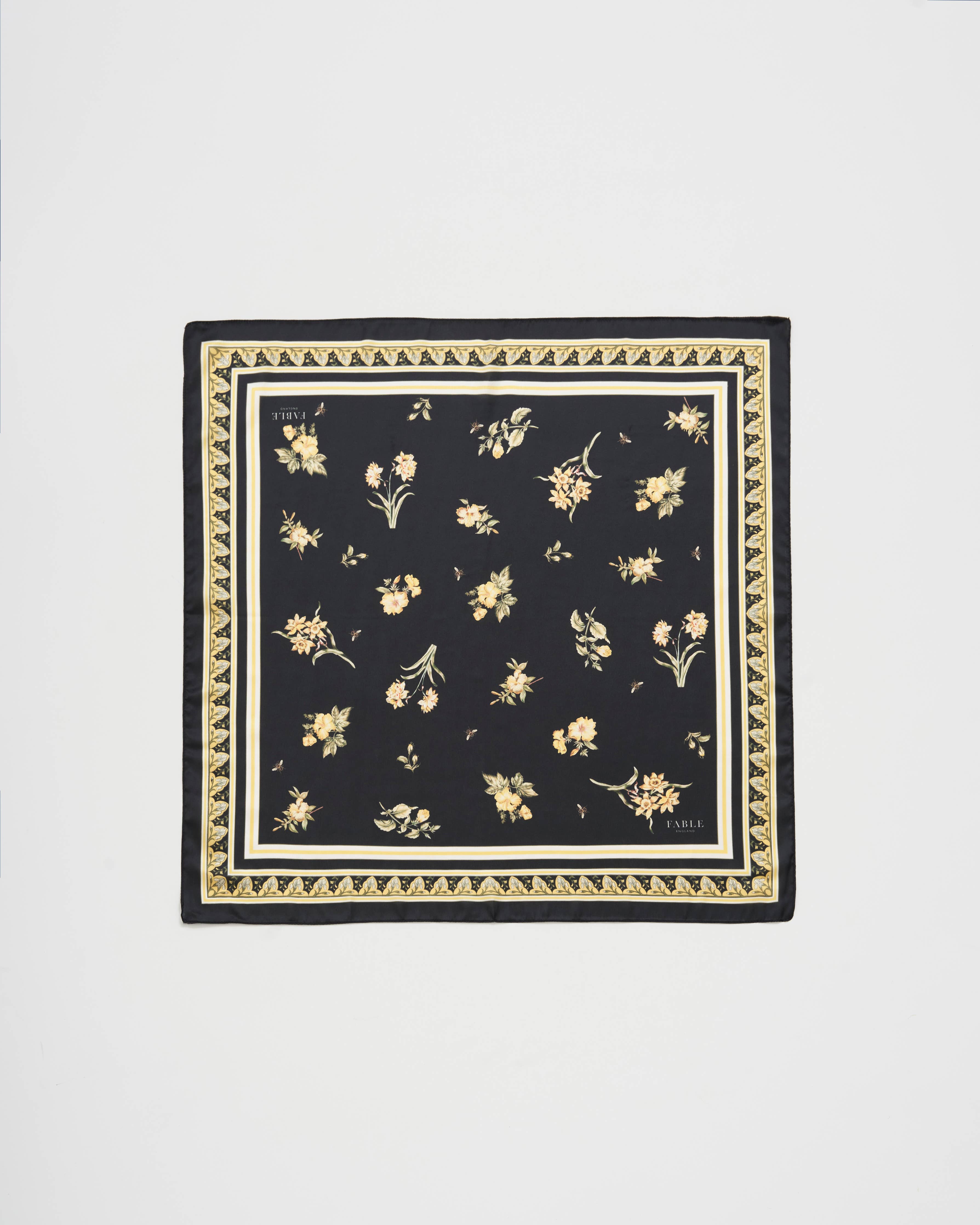 Black Nouveau Floral Small Square Scarf