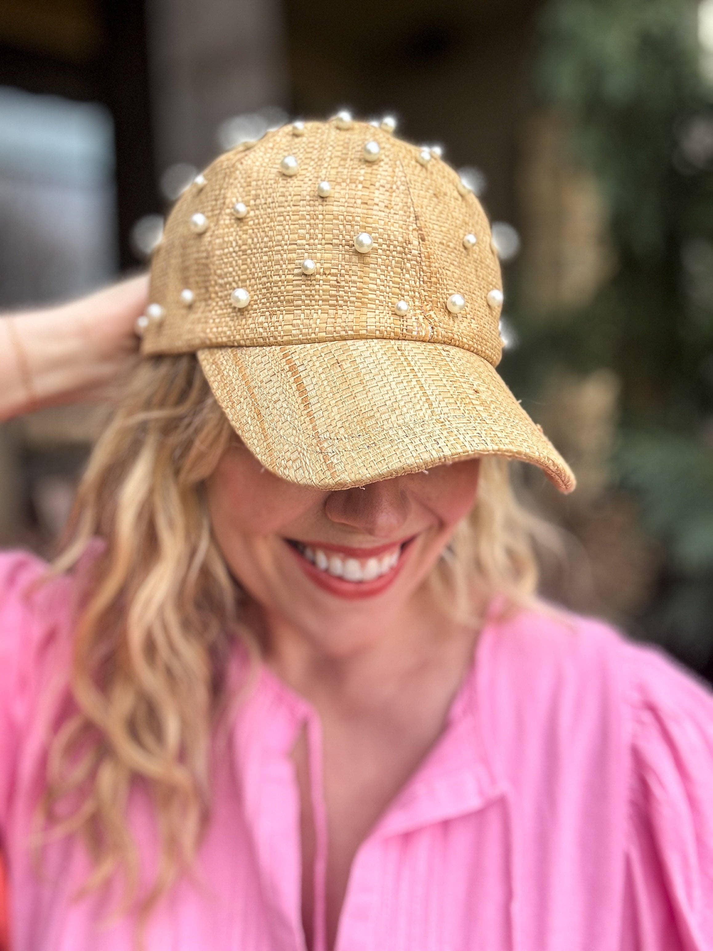 Raffia Ball Cap - Pearl Beads - Clara