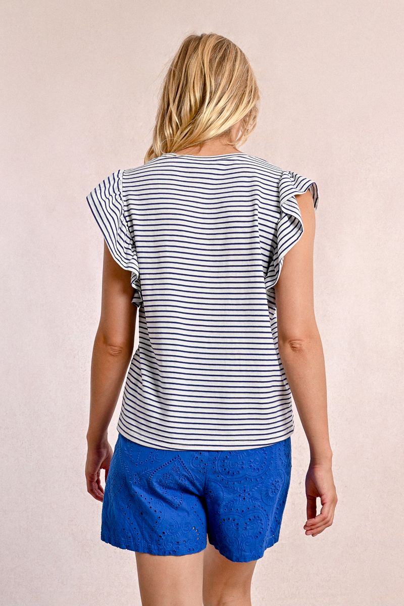 Dolly Striped Sleeveless Tee in White/Navy Blue