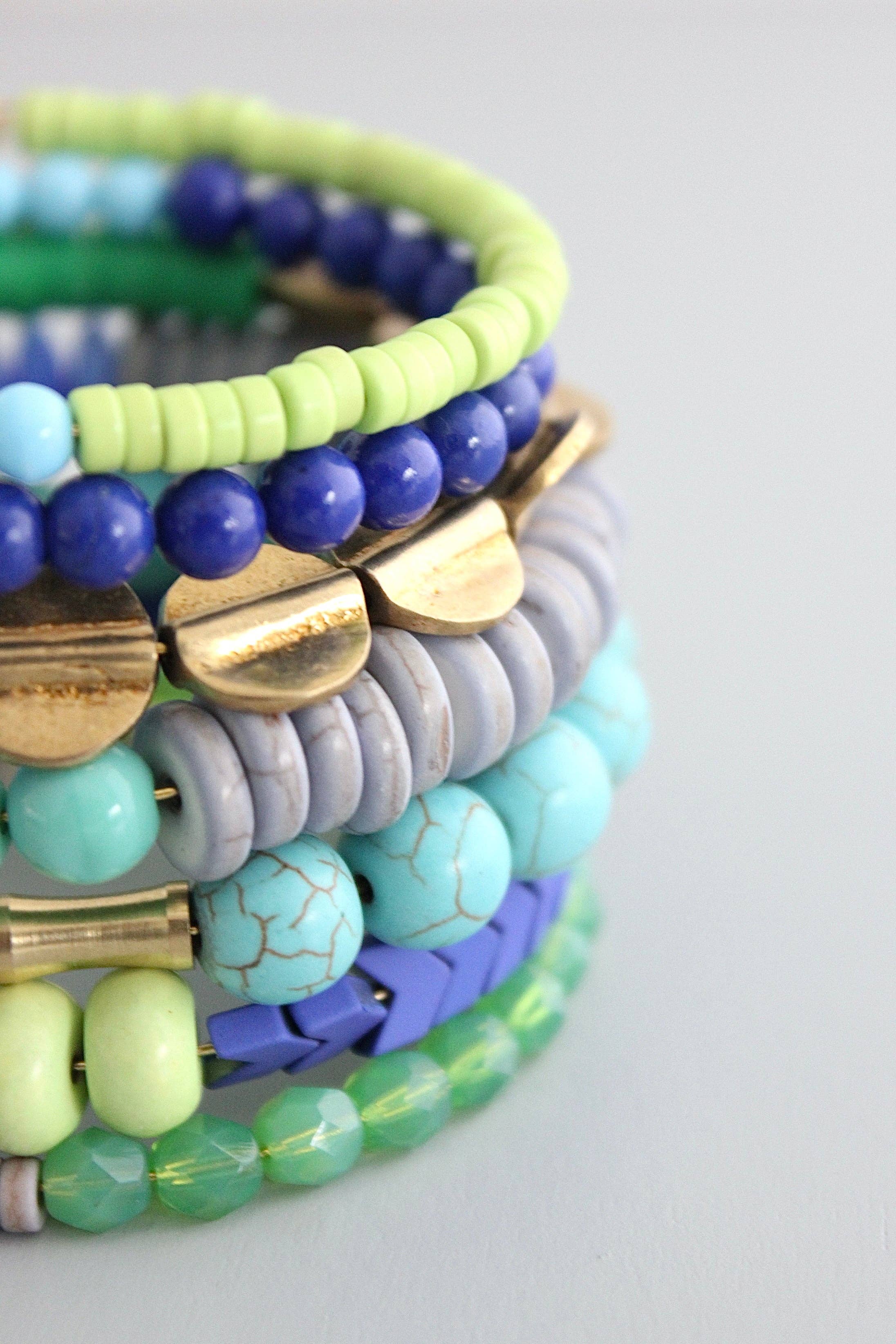 Wrap Bracelet in Blue, Green & Grey