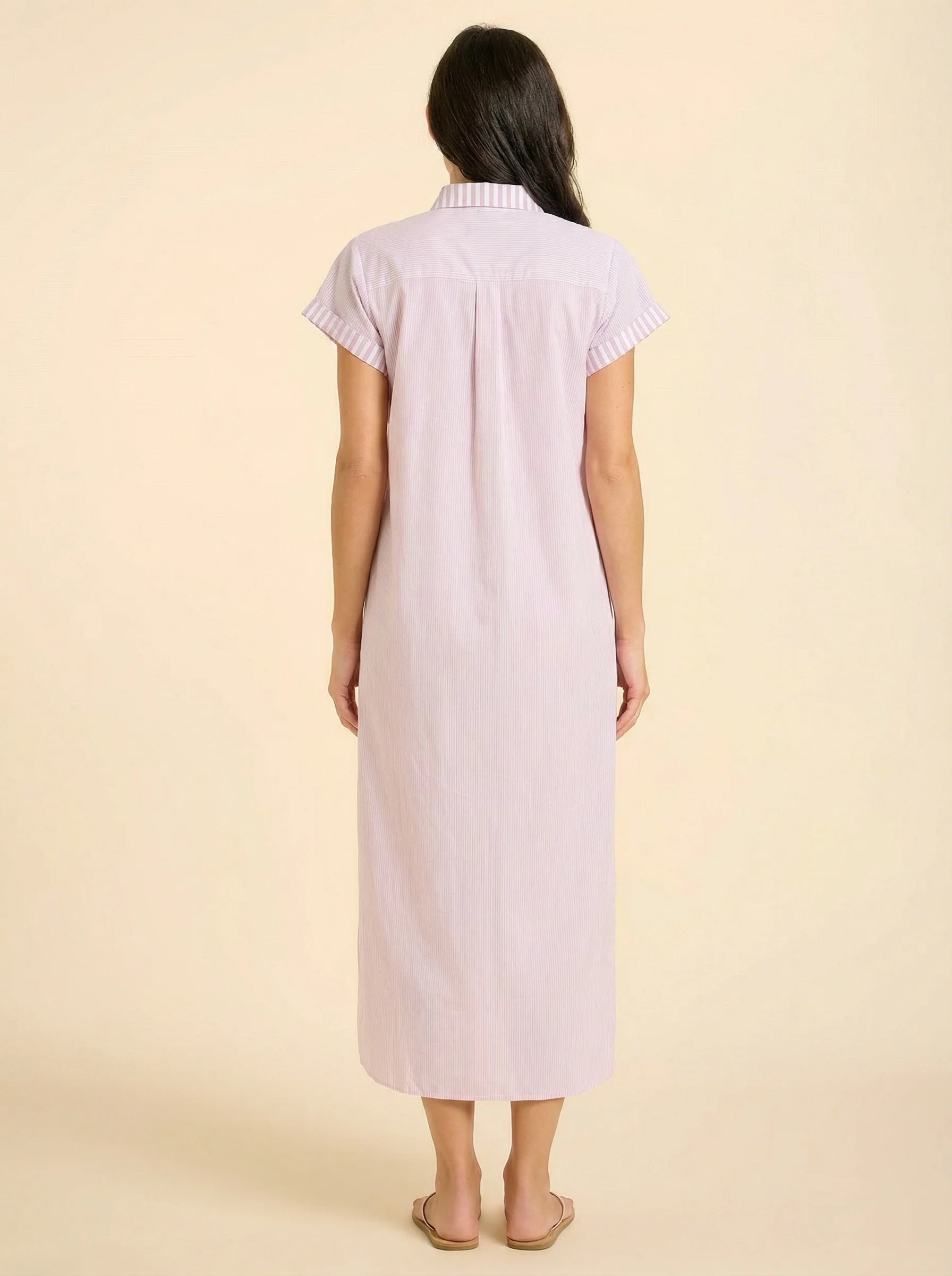 Riga Short Sleeve Midi Dress in Lavendar Stripes
