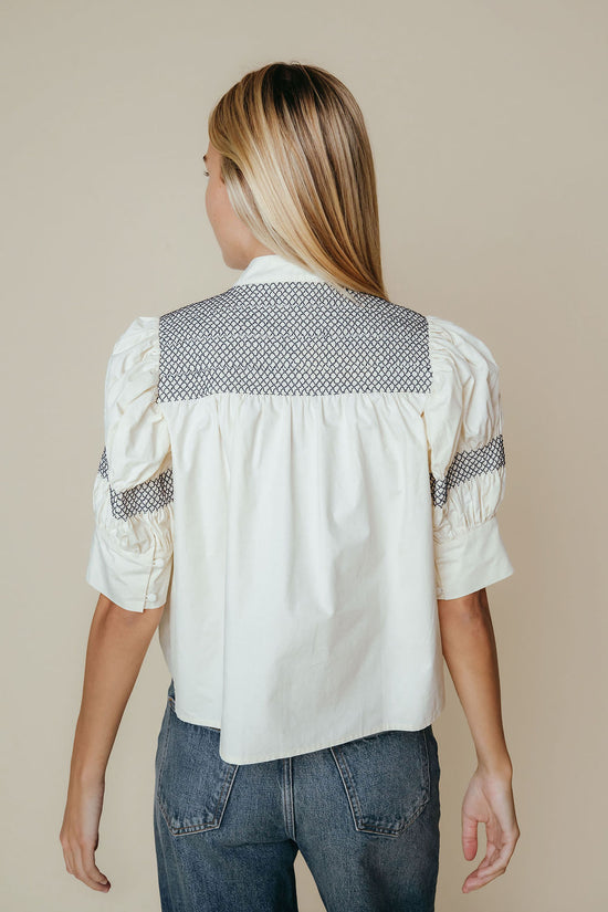 Sutton Blouse in Bone with Navy Stitching
