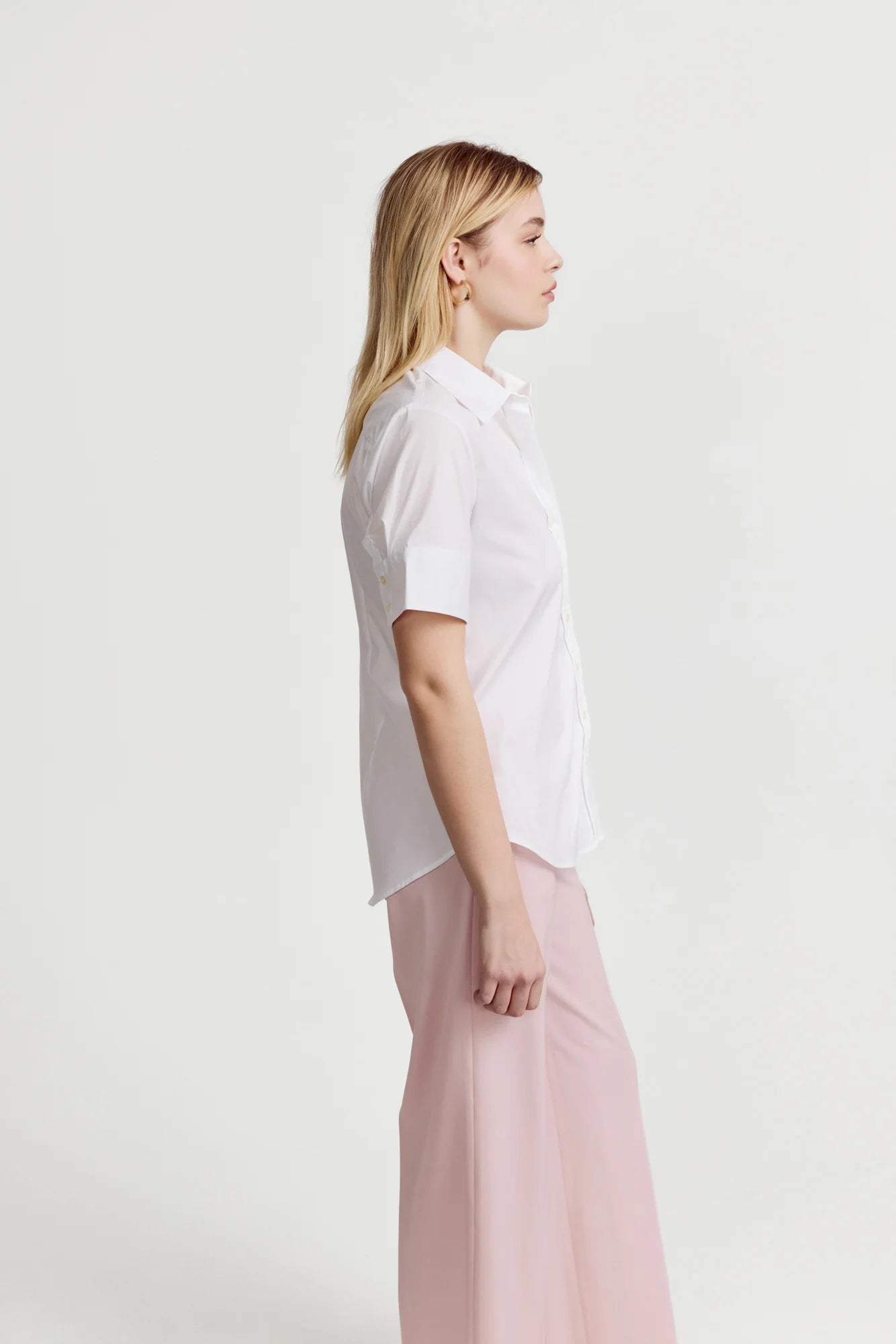 Short Sleeve Button Up Top in White