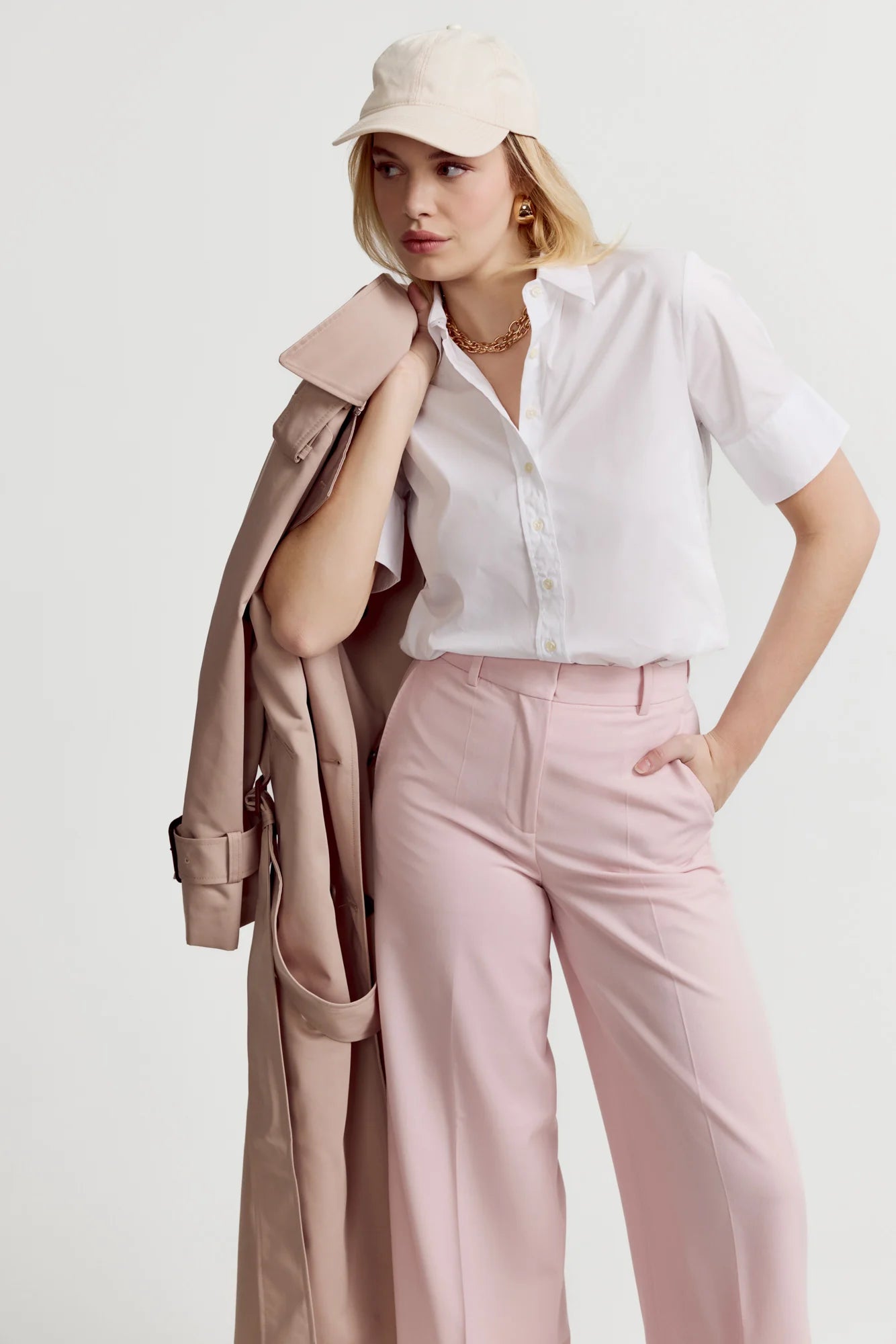 Short Sleeve Button Up Top in White