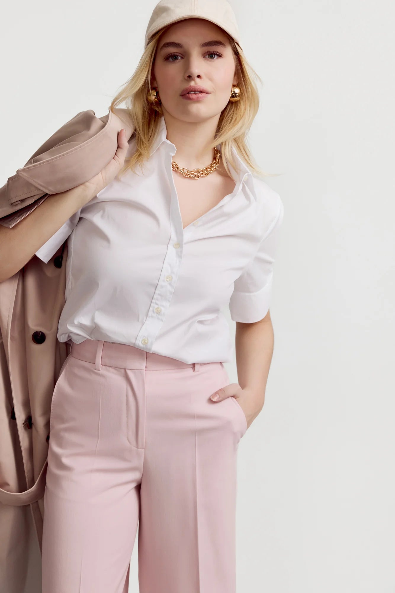 Short Sleeve Button Up Top in White