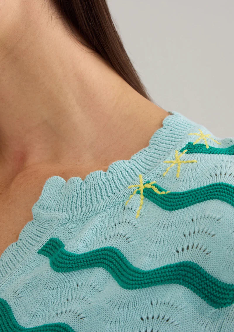 The Natalie Sweater in Aqua Wave Knit