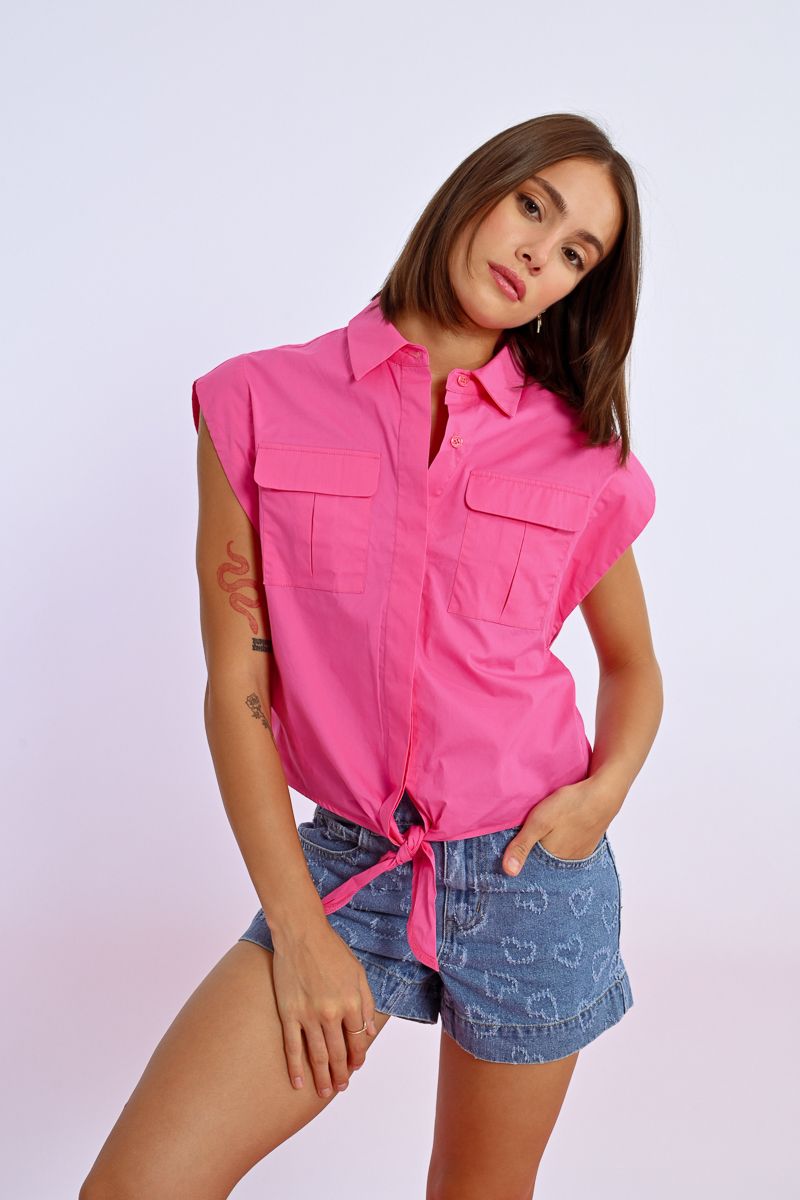 Julie Sleeveless Tie Top in Pink