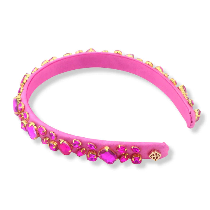 Thin Pink Headband w/handsewn crystals